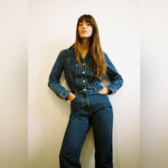 Zara Blue Z1975 Long Denim Jumpsuit